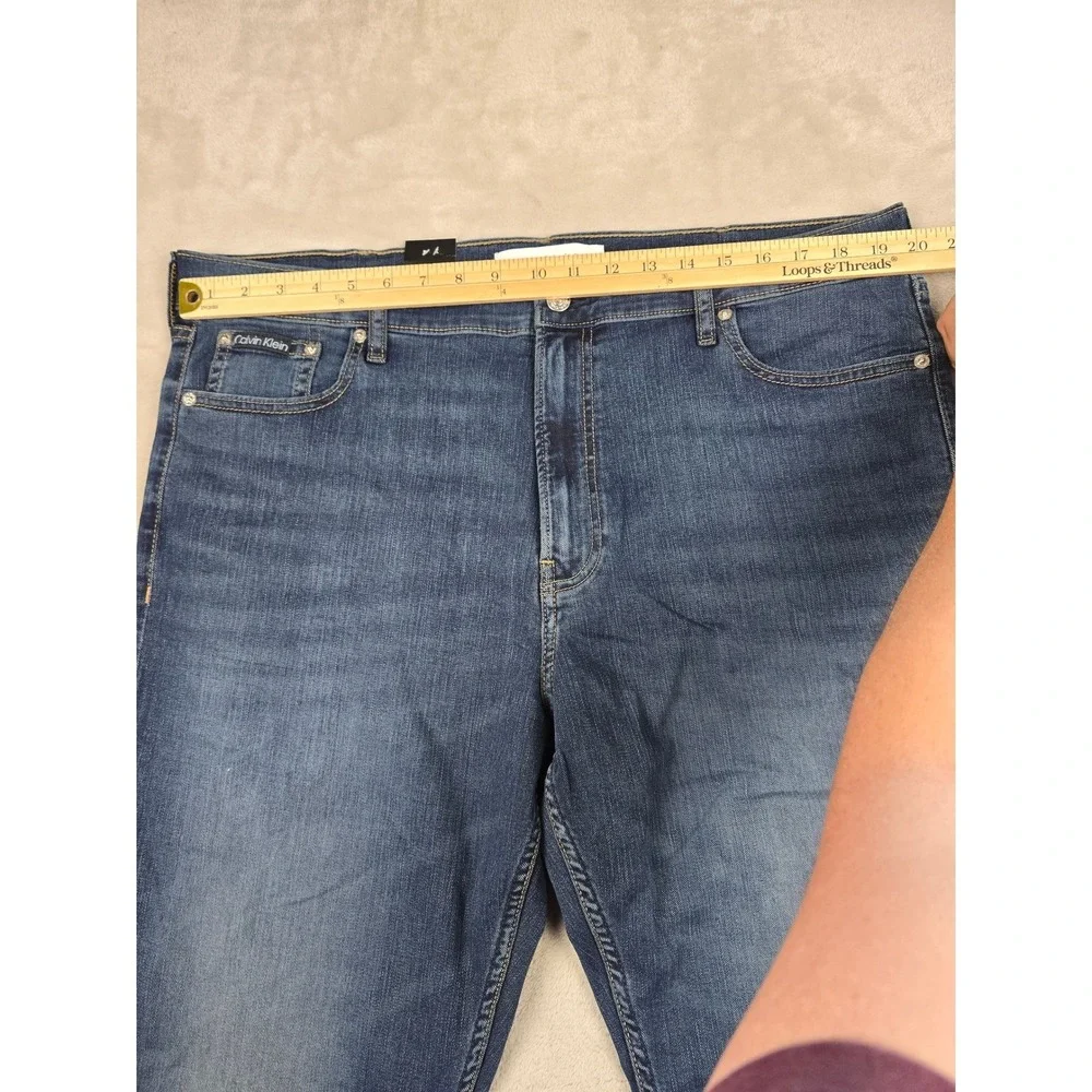 Calvin Klein Straight Jeans Mens 40x30 Blue Avedon Dark Stretch Denim